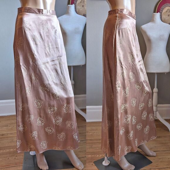 Vintage 1990s Exact Change Midi Skirt Floral Champagne USA Made Size 7 - Picture 1 of 10